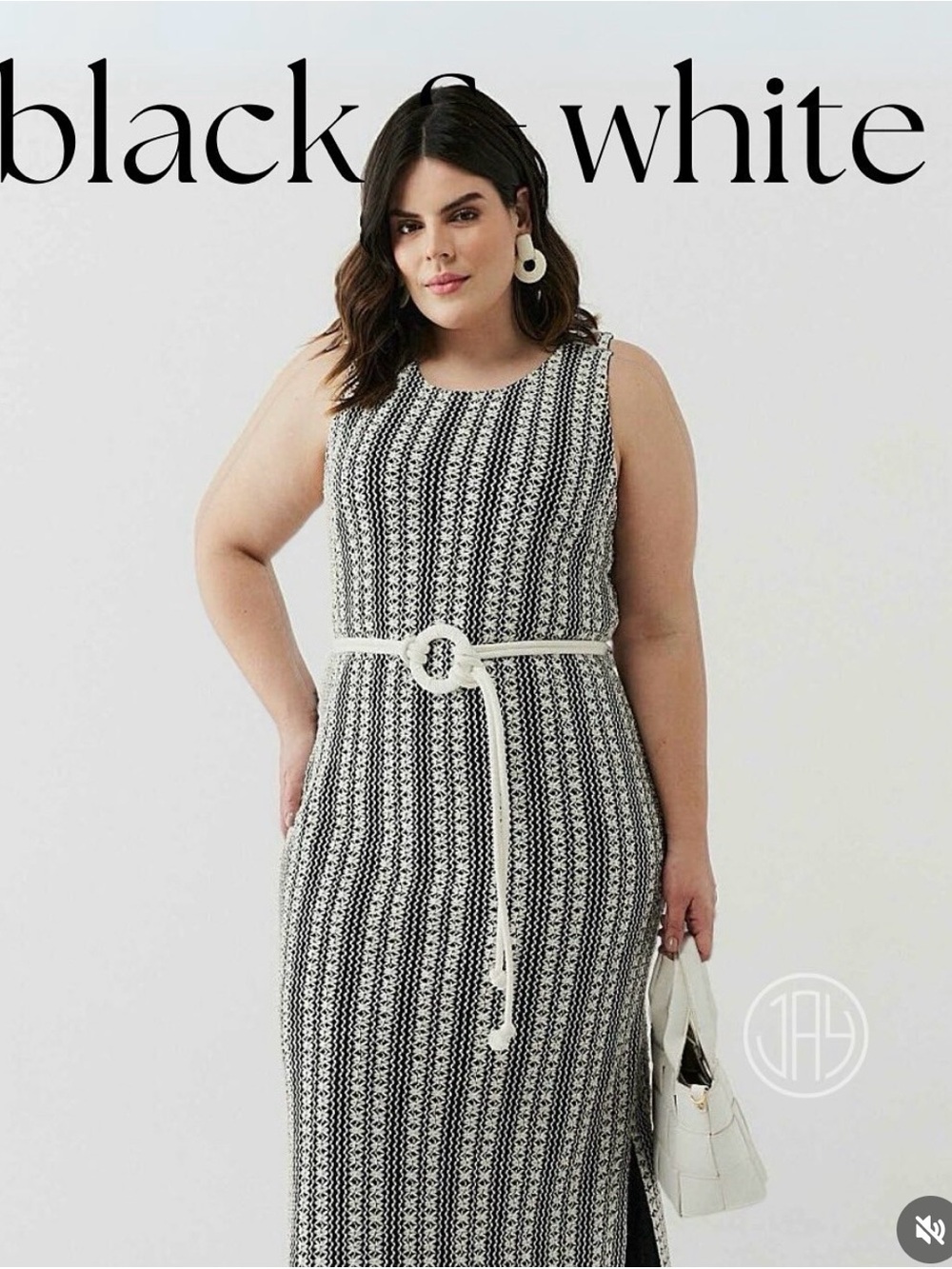 Black & White Striped Midi Dress with Belt
